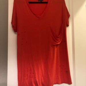 Coral distressed t shirt dress
